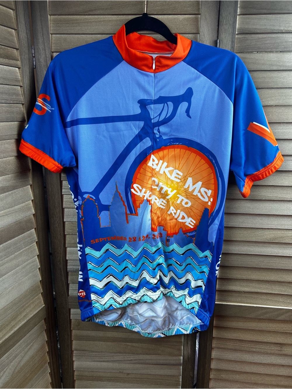 Bike MS City to Shore 2013 Cycling Jersey Unisex Large Blue Orange